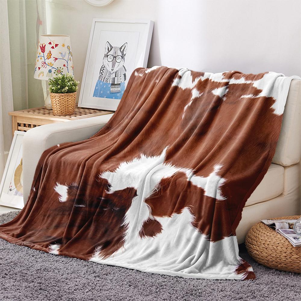 1Pc Rustic Cowhide Style Print Flannel Blanket, High Quality Comfortable for All Seasons, Home Decor, Warmth and Comfort, Perfect for Gifts