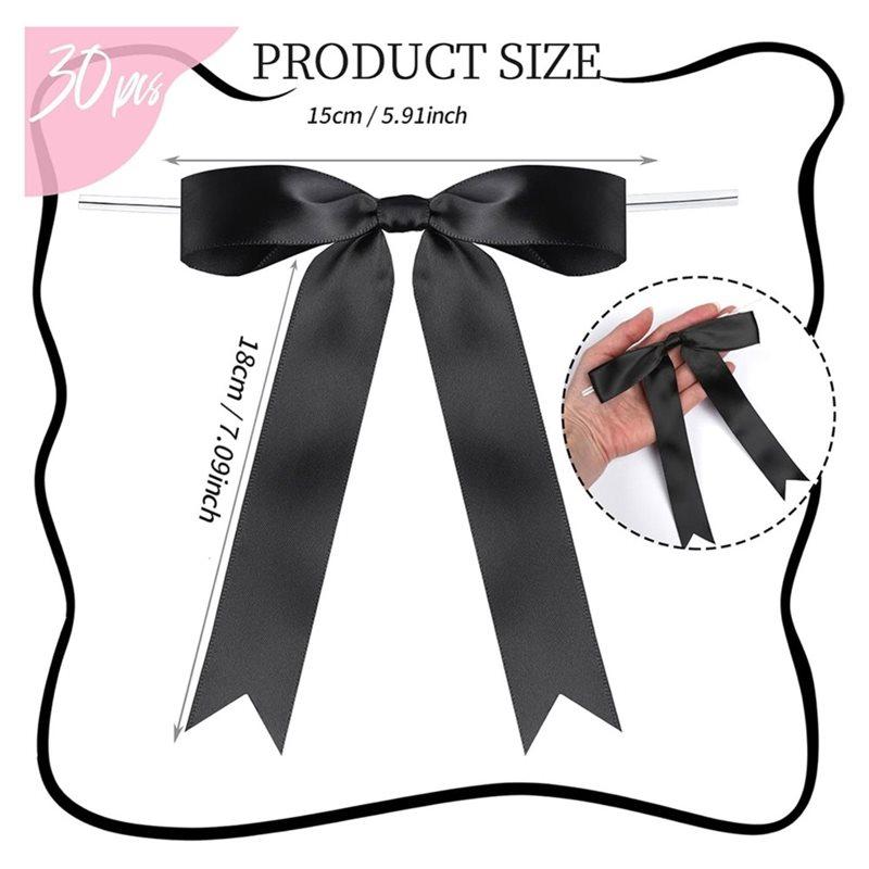 A03F-Große Schwarze Schleifen(50 STÜCK), Satinband 5x7" für Ballons, Twist-Tie-Dekorationen für Champagnerflaschenverpackung