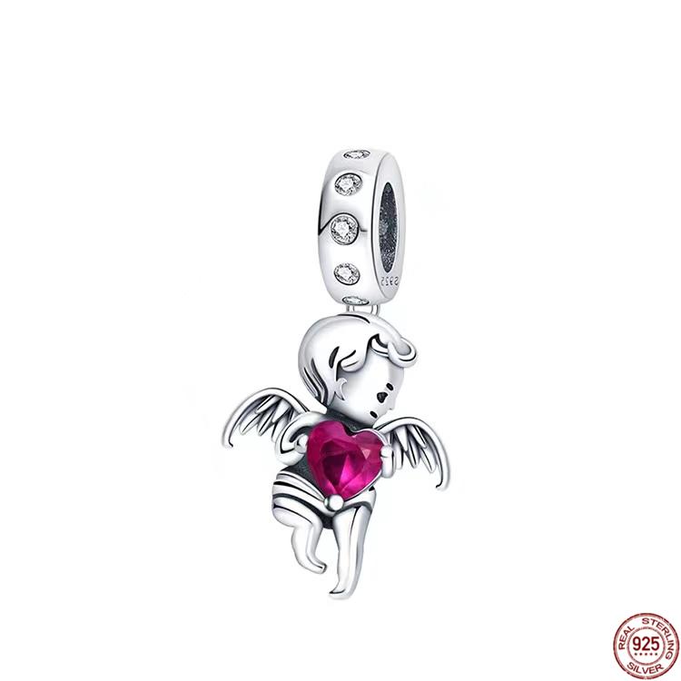 HotSale S925 Sterling Silver Heart Winged Angel Guardian Dangle Charm Bead Fit Original Bracelet DIY Fashion Jewelry Gift