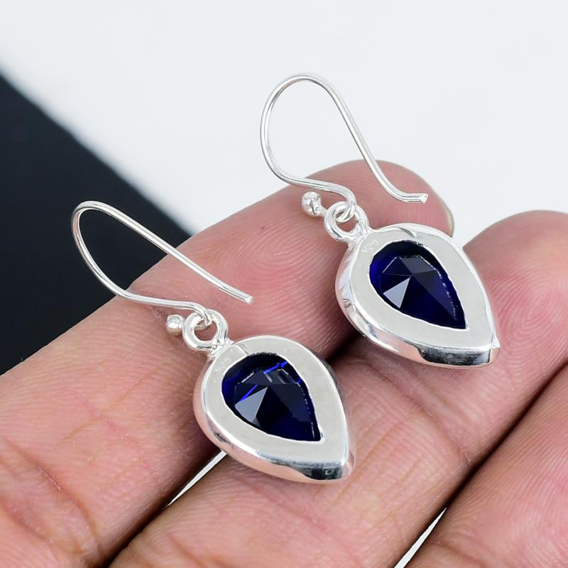 Naturaal Blue Sapphire Gemstone Earrings, 925 Sterling Silver Earring, Handmade Boho Silver Jewelry Dangle Earrings, Mother's Day Gift
