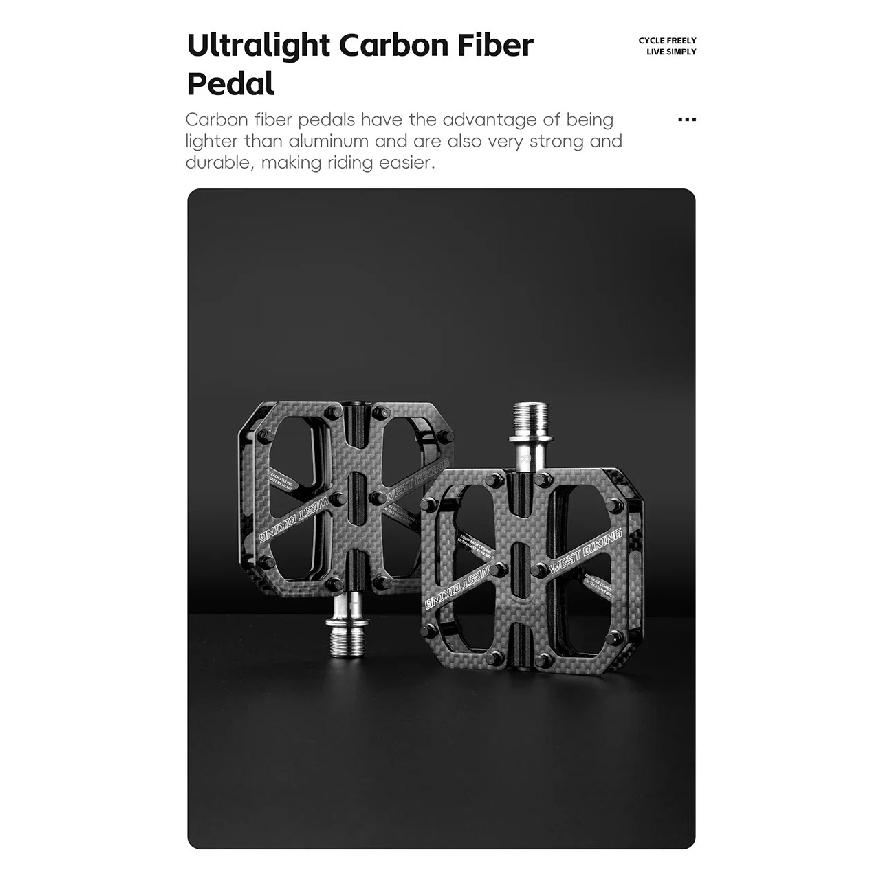 WEST BIKING Carbon Fiber Bicycle Pedals T700 Ultralight Titanium Axle 3 Bearings 2-sided Non-skid Stud MTB Road Bike Accessories