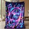 Neon Music Headphones Theme Blanket Lightweight Warm Flannel Blanket Decorative Throw Blanket for Home Decoration