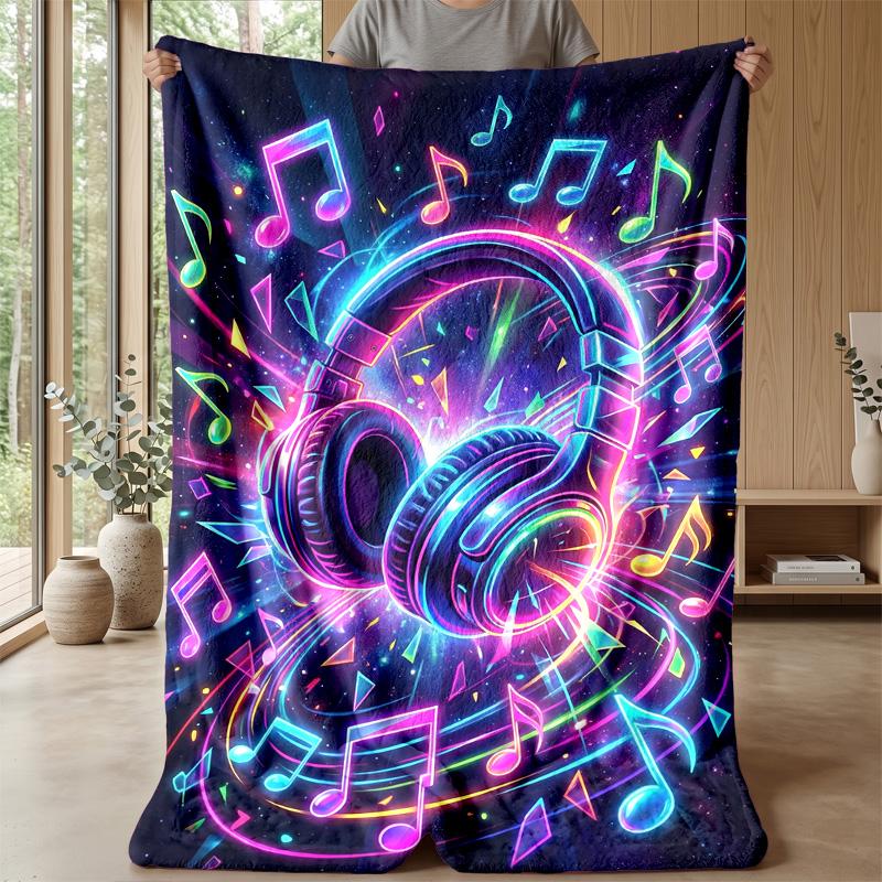 Neon Music Headphones Theme Blanket Lightweight Warm Flannel Blanket Decorative Throw Blanket for Home Decoration