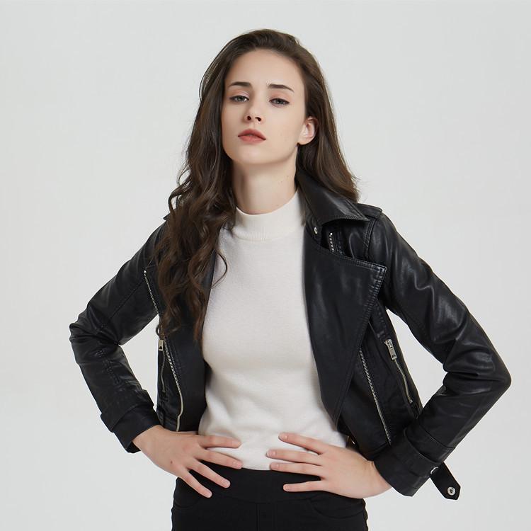 Womens Moto Jacket Zip Up Bomber Motorcycle Jacket Leather Lapel Rivet Biker Jacket Short Punk Cropped Tops
