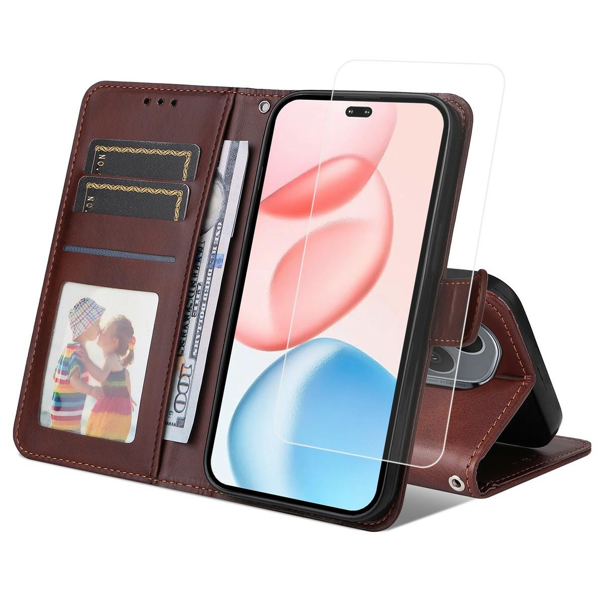 

ENKAY HAT PRINCE For Honor 400 Pro 5G (Global) Wallet Case Calf Texture Leather Phone Stand Cover with Hydrogel Film/Strap Brown
