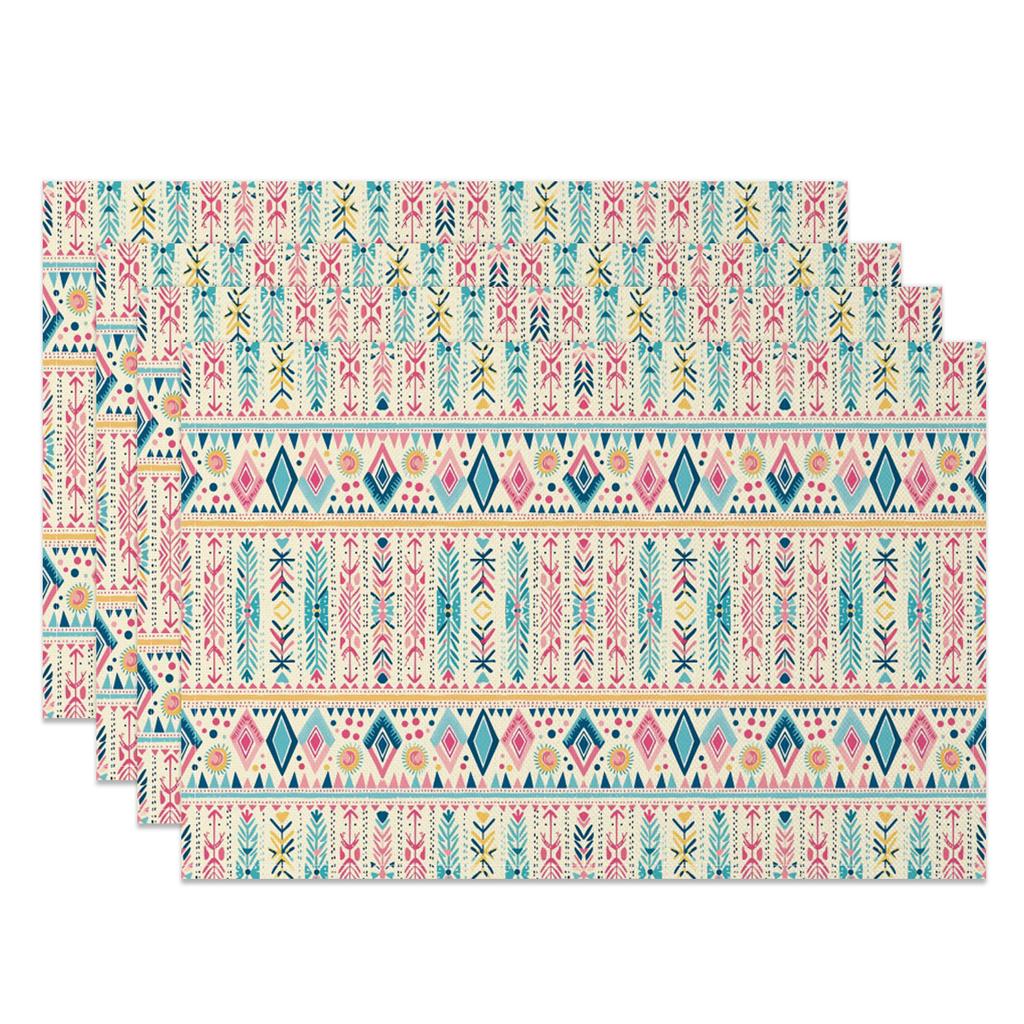 Bohemian Table Mats Artistic Ethnic Print Placemats Geometric Wave Abstract Patterns Waterproof 4pc Linen Dining Kitchen Decor