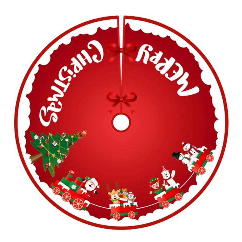 Cartoon Christmas Tree Skirt Ornament 35Inch Christmas Tree Mat Machine Washable for Home Holiday Party Decoration