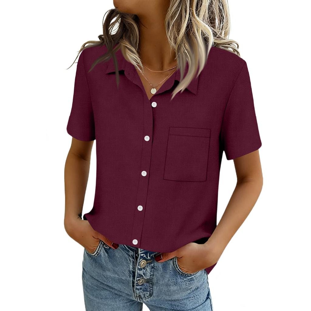 Women Blouses Short Sleeve Button Down Shirts Business Casual Dressy Work Tops Summer Spring Clothes