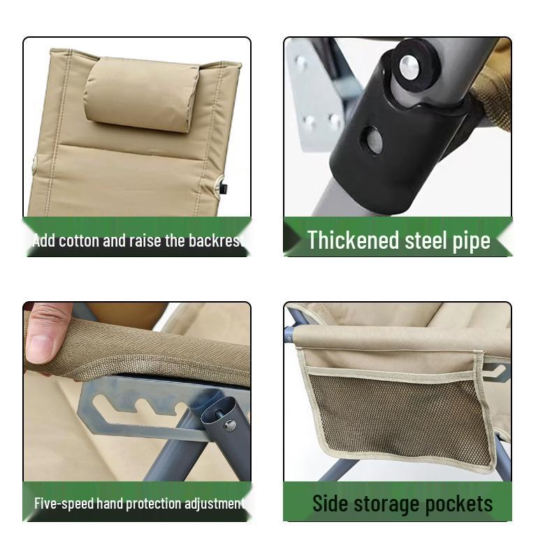 Portable High-Back Folding Outdoor Lounger with Armrests and Added Cotton - Ideal for Camping, Beach, Lunch Breaks, and Sea Dog Relaxation.