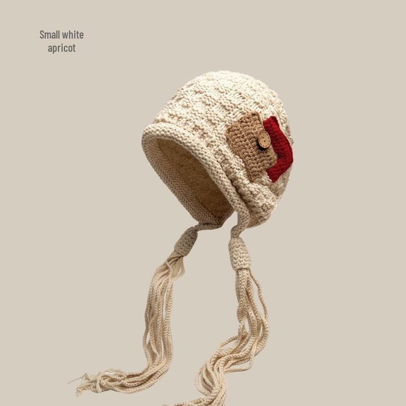 Women's Handmade Red Wool Tassel Hat - Warm Ear Protection for Autumn & Winter, Korean Fashion