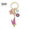 Keychain Pendant with Round Imitation Pearls, Flower Butterfly Enamel Charm Multi-color Key Ring, Pastoral Style Layered Holder Strong Chain Keyring