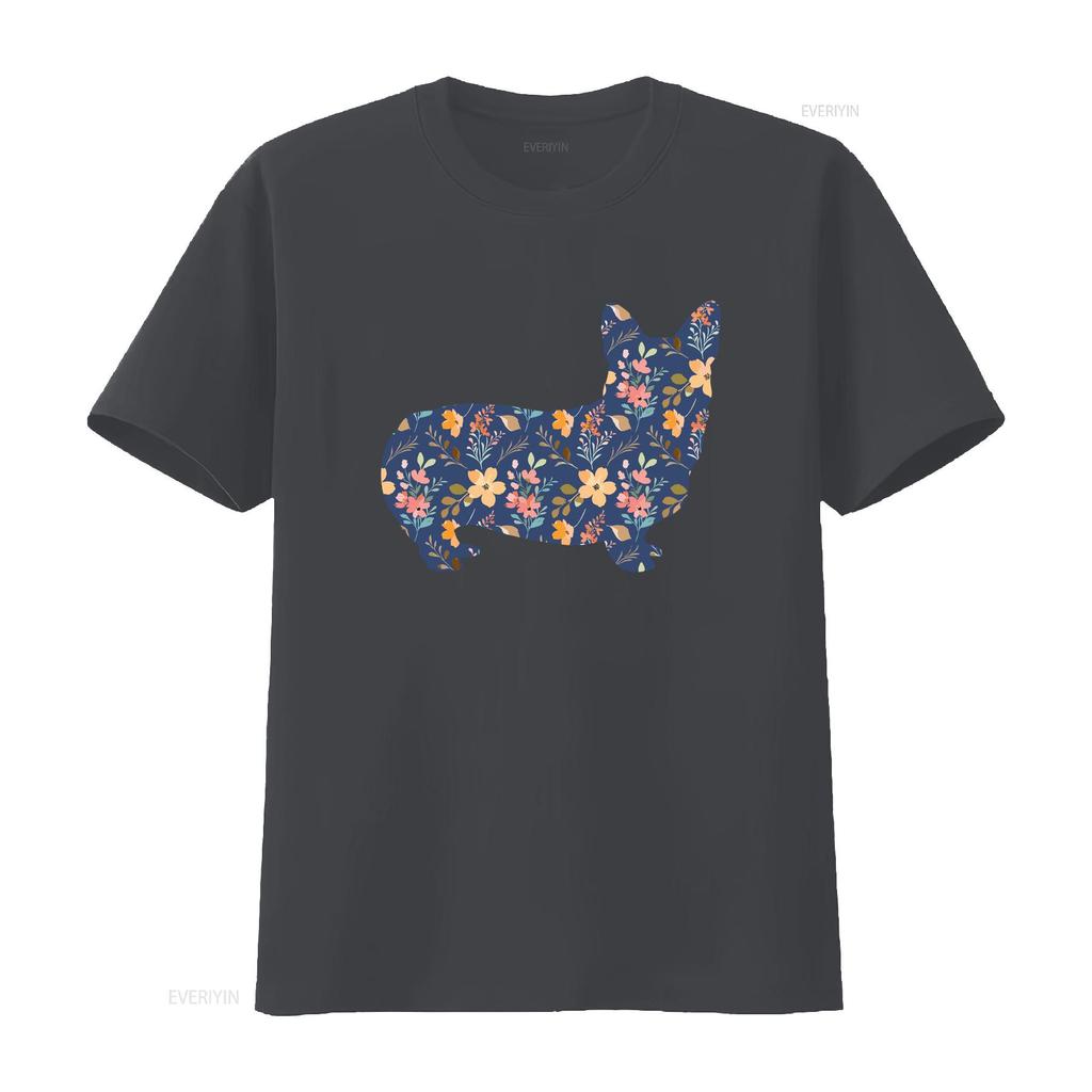 Corgi Floral T Shirt for Dog Moms Royal Design Lovers Pet Present Birthday Valentines Day Cute vintage Washed streetwear