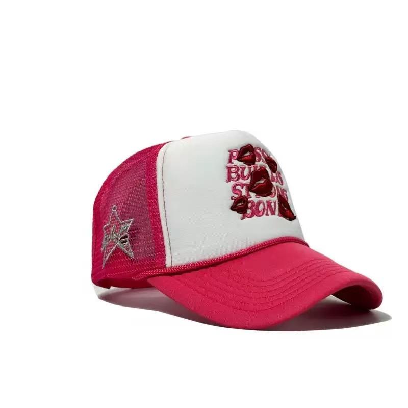 Red lip, wide brim, multi-color letter baseball cap, sunshade, breathable, casual baseball net cap for truck drivers