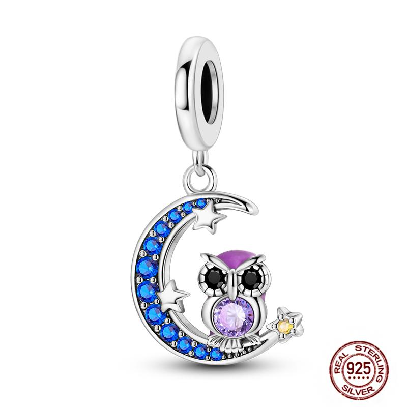 Round Clip Charms Plata Shining Moon Star Char Copper Spacer Clasp Fit Original Bracelet Glow Safety Chain Beads Diy Jewelry