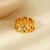 European and American INS Retro Simple Rhombus Zircon Geometric Splicing Hollow Ring Plated with 18K Gold Stainless Steel Waterproof Ring