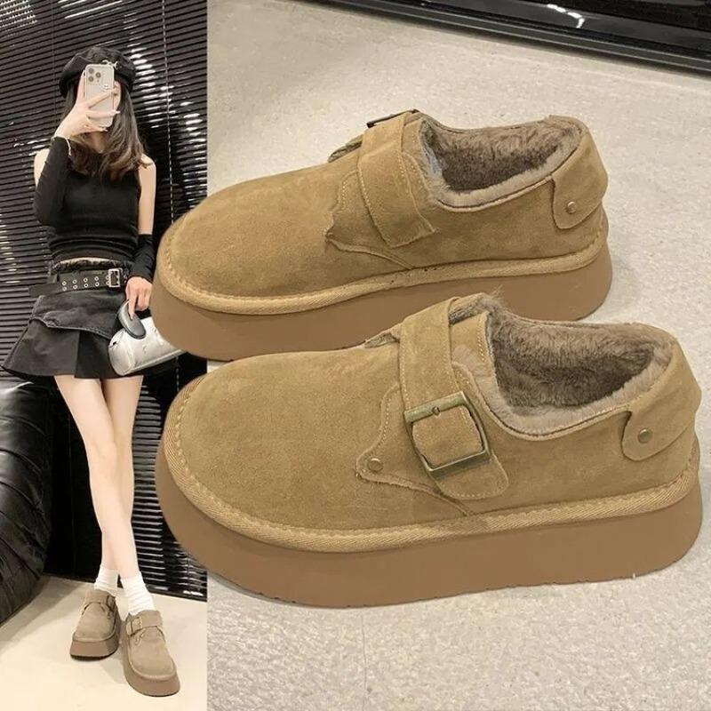 Thick-soled Velvet Boken Women's Shoes New Winter Brown Warm One-pedal Snow Boots Cotton Shoes