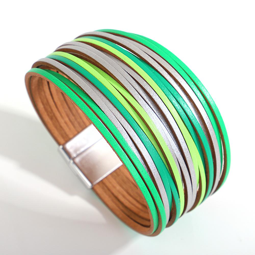 Bracelet Tendance Coloré en Cuir pour Femmes Hommes Boho Multicouche Bandes Fines Wrap Large Jonc Bracelets Bijoux de Fête Cadeaux