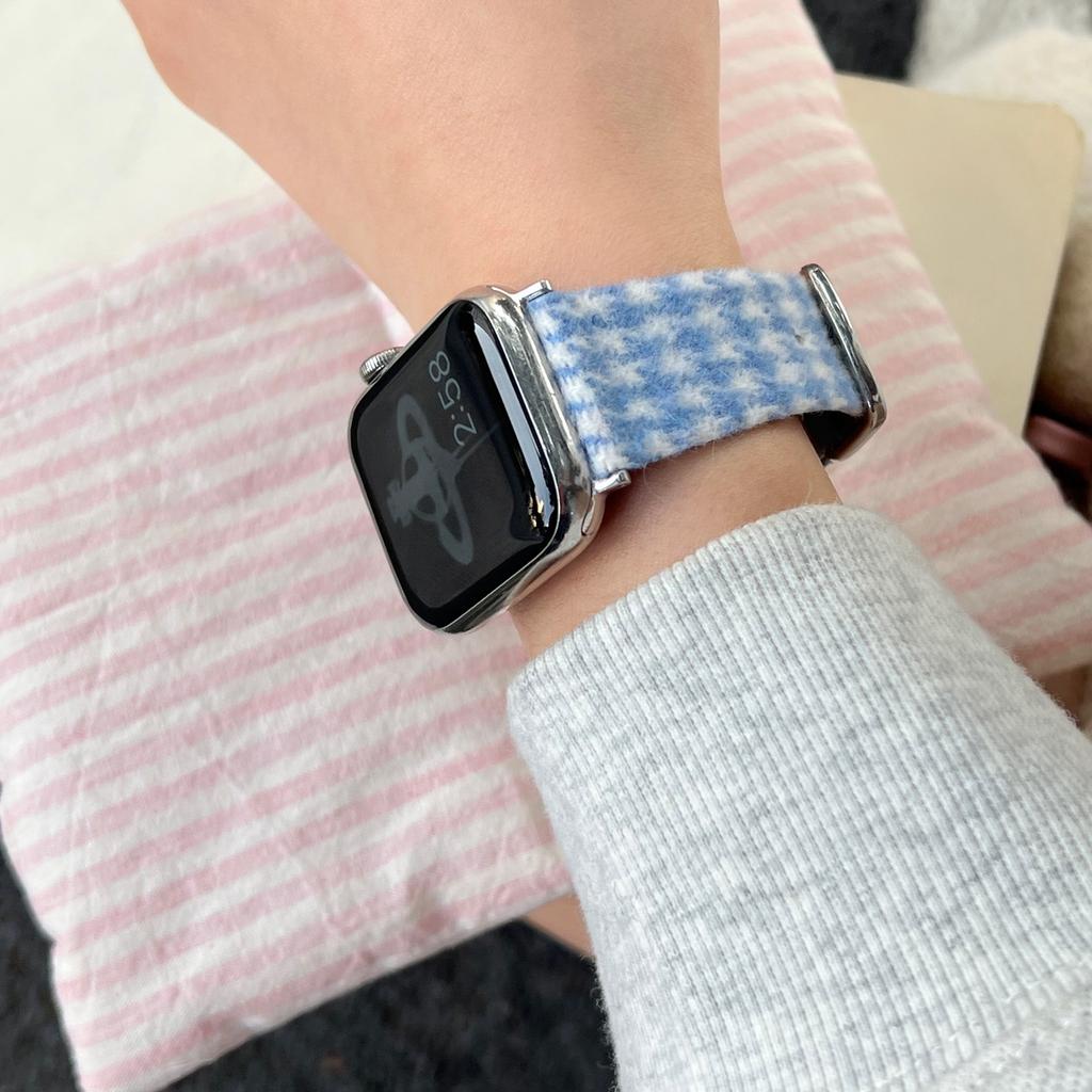 Woolen Fabric Leather Strap for Apple Watch Series 10 9 8 7 SE 6 5 4 3 2 1 42mm 41mm 40mm 38mm Watch Band