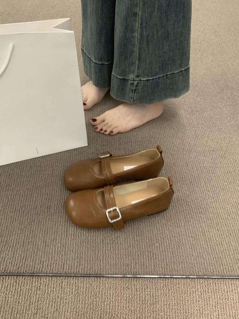 Women Shoes 2026 Spring New Vintage Comfortable Round Toe Mary Jane Shoes Fashion Buckle Strap Soft Sole Women's Ballet Flats
