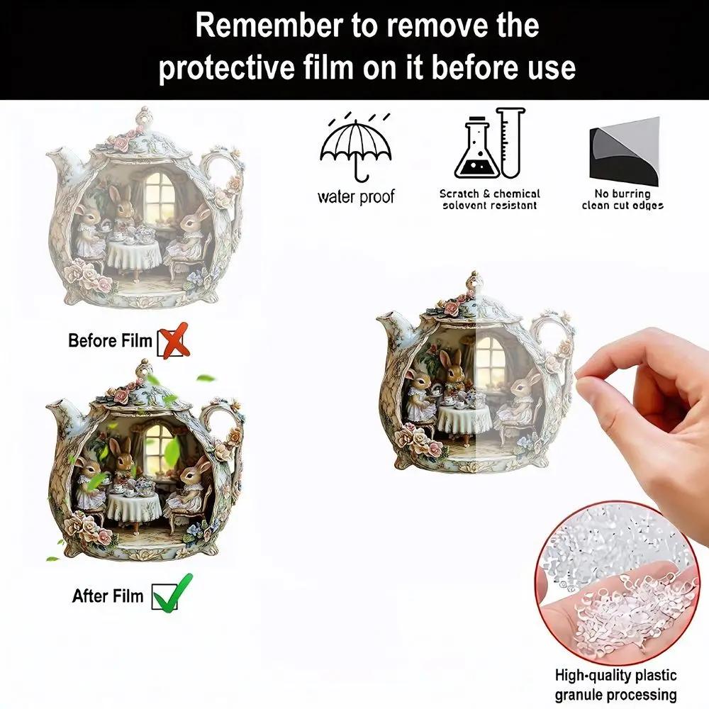 New 2D Acrylic Rabbit in Teacup Pendant Flat Bag Pendant Charms Christmas Hanging Pendants Christmas Tree Ornament New Year Gift