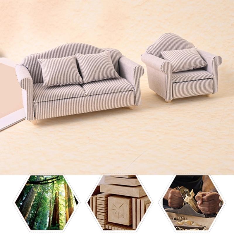 Handmade Miniature Sofa Model Figure 1/12 Dollhouses Decorative Accessories Detailed Wooden Furniture for Craft Project