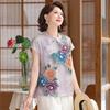 Chinese-style Frog Button Printed Summer Top for Middle-aged Women