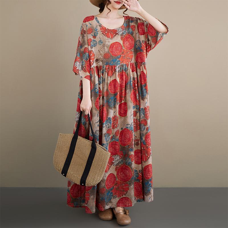 DIMANAF New 2026 Summer Beach Long Dress Women Plus Size Vintage Lady Loose Oversize Maxi Floral Print Cotton