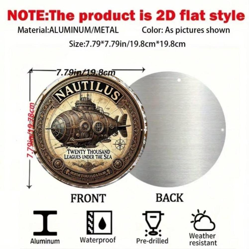 Vintage Nautical Submarine Metal Tin Sign 8 Inch Retro Compass Wall Art Indoor Outdoor Decor