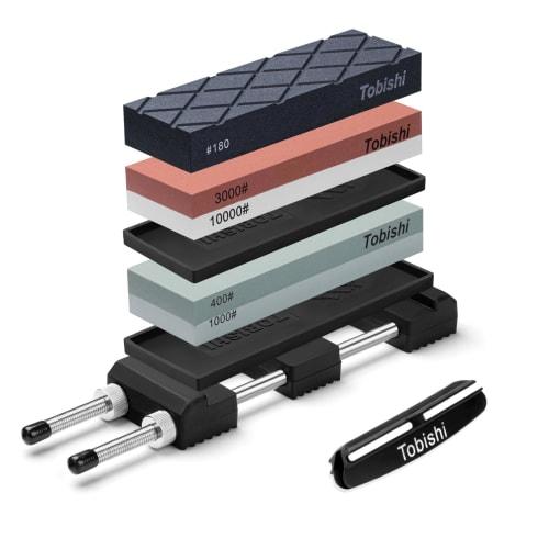 Double-sided Knife Sharpening Stone Set with #400, #1000, #3000, and #10000 Sizes, Including Rough, Medium, and Finishing Stones. Includes a Stainless