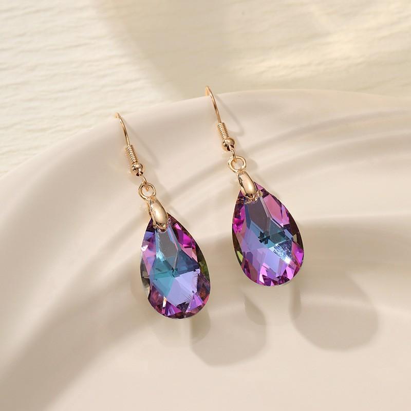 European and American Crystal Jewelry High-end Long Teardrop Earrings Fashionable Light Luxury Colorful Zircon Earrings