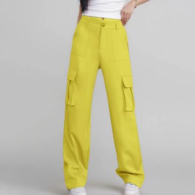Yousheng Women Cargo Pants High Waist Button Zipper Fly Casual Trousers Solid Color Loose Fit Multi-Pocket Design Long Pants