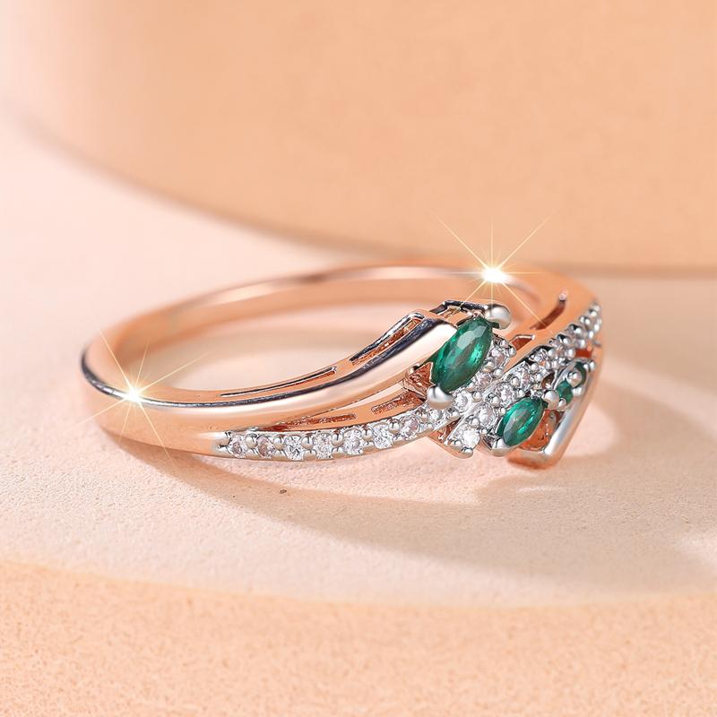 Elegant Silver Color Green White Zircon Rings for Women Luxury Rose Gold Color Fashion Ring Jewelry Accessories