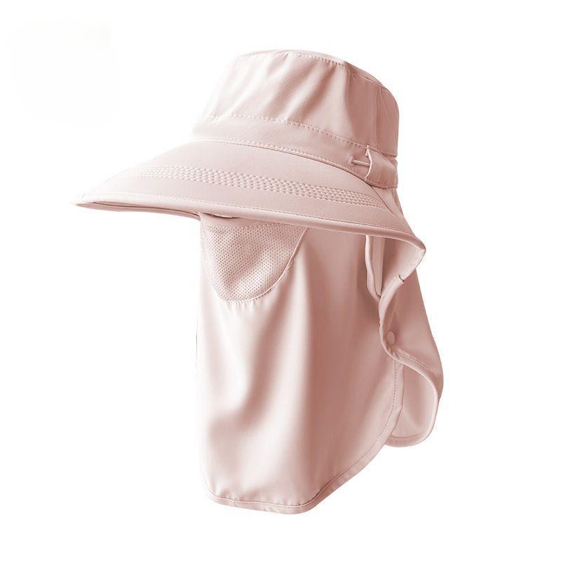 Korean Women Summer Sun Hat Large Brim Neck Protection Sunshade Hats Solid Color Fisherman Cap