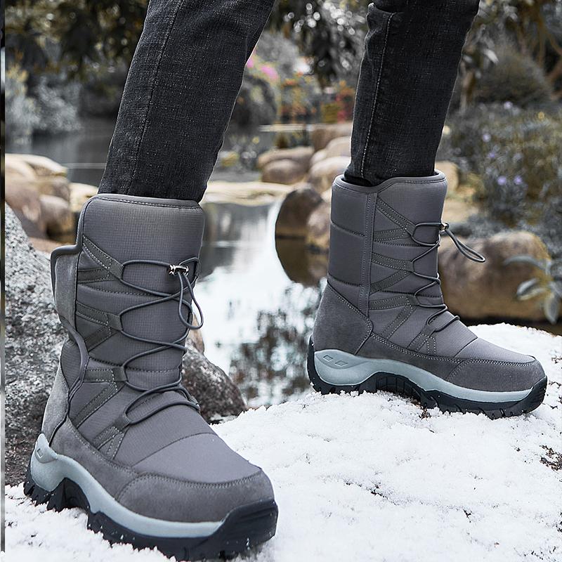 Herren-Schneestiefel mit dicker Sohle und rutschfestem und verschleißfestem Fleece für den Winter, große Schneestiefel