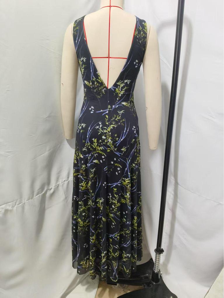2025 Spring/Summer Women's European & American Style Waist-Hugging Sexy Printed Dress