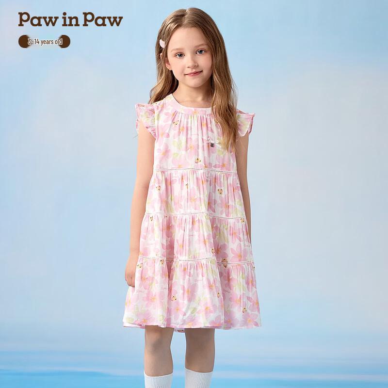 PawinPaw Girls  Cartoon Bear Flutter Sleeve A-line Dress 110