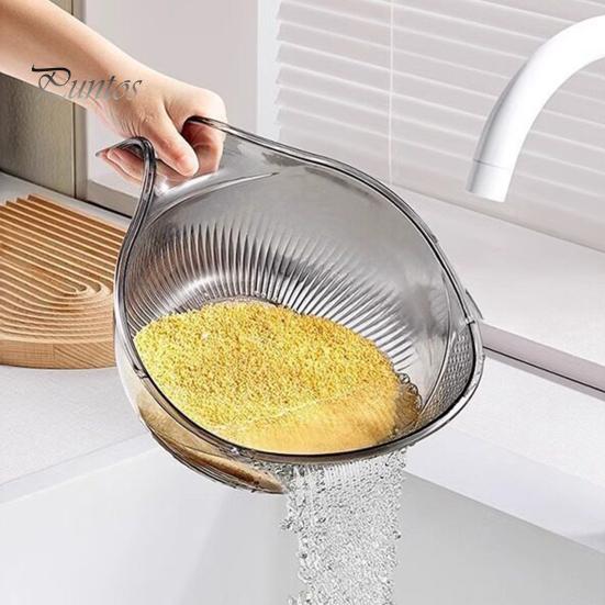 Multipurpose Food Drainer Rice Washing Bowl, with Ergonomic Handle, PP Safe Container Strainer Basket, for Cleaning Vegetables And Fruits Easy