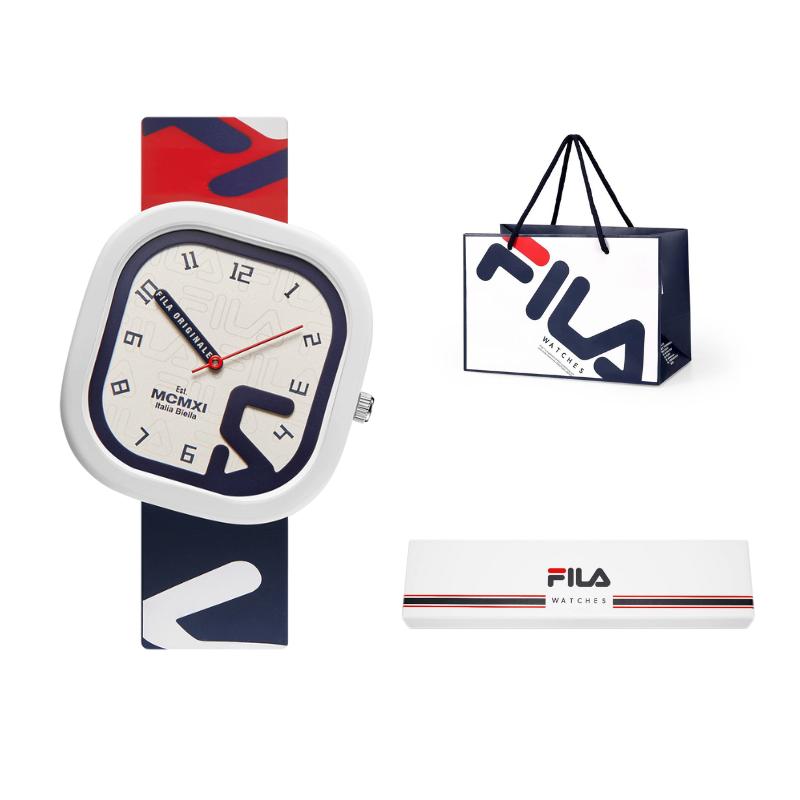 FILA Fashion Series Youth Campus Watch Quartz Movement Silicone Strap 41mm White Dial Trendy Splicing Life Waterproof Unisex watches 6098 FILA FLM38-6098-011