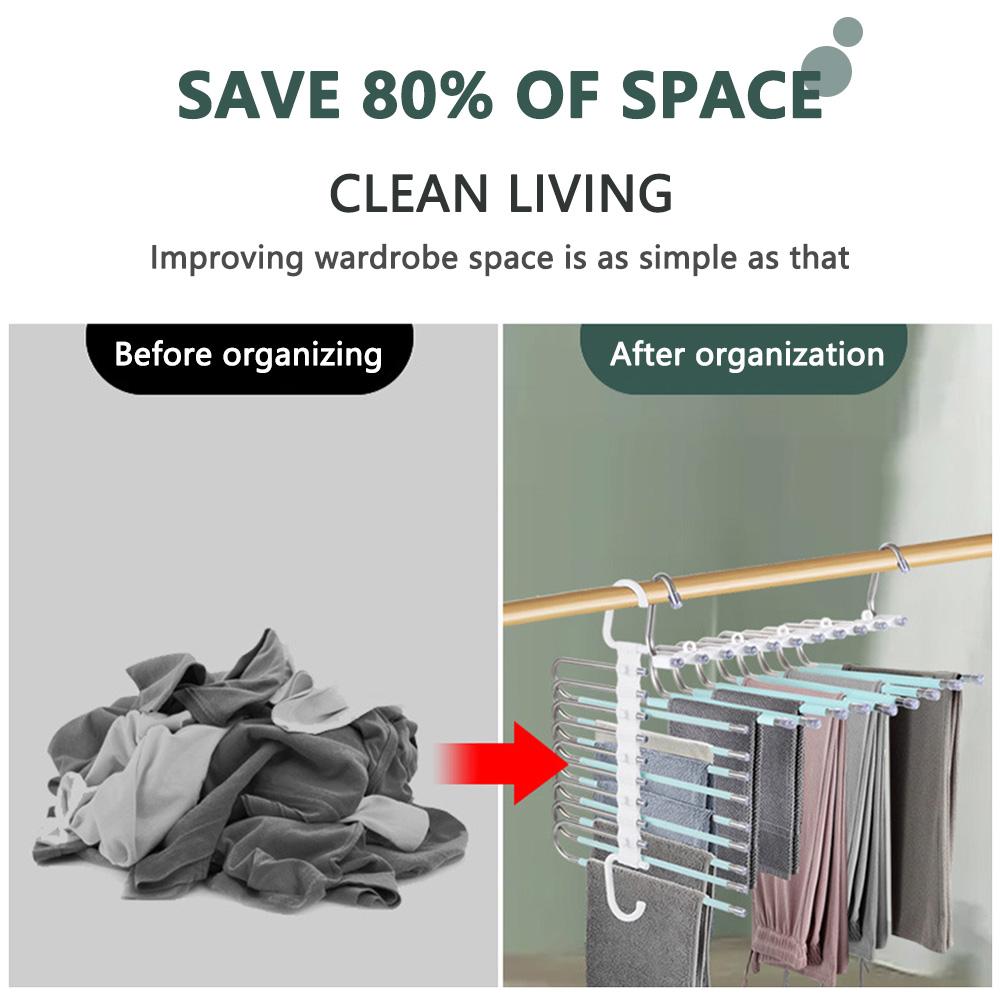 Multifunctional Foldable Pants Hanger,5/9 Layer Wardrobe Storage Rack for Scarf Towel,Space-saving Retractable Clothes Organizer
