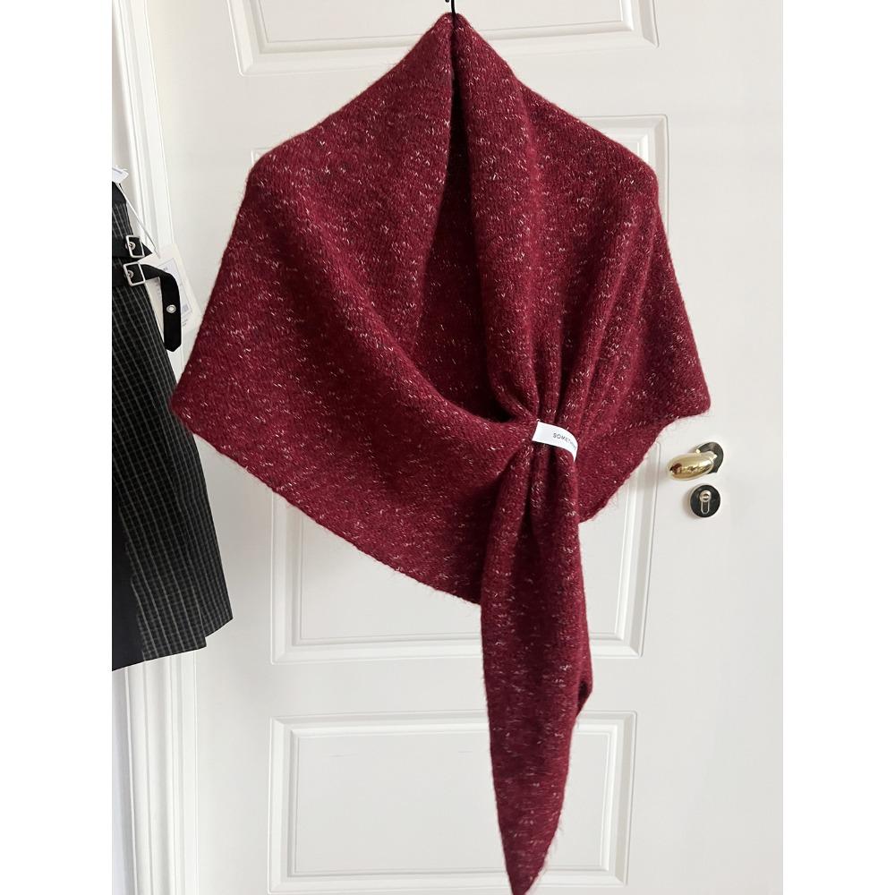 

Высококачественная шерстяная вязаная шаль Осень Зима Теплый шарф для защиты шеи Треугольный шарф вино красного