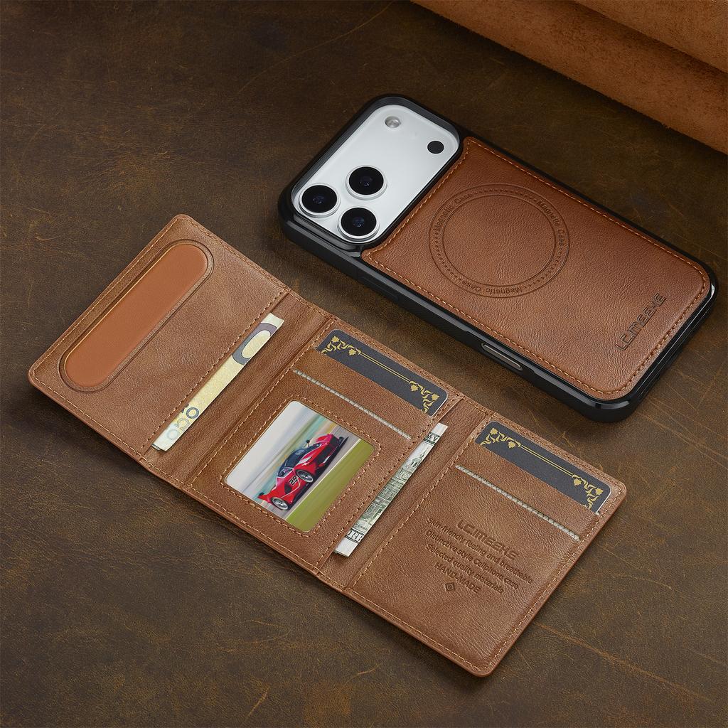 LC.IMEEKE L5 For iPhone 17 Pro Magnetic Phone Case Leather Back Cover with Detachable Card Holder