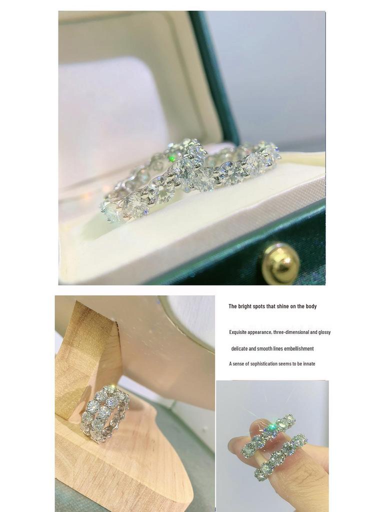 D Color Moissanite Engagement Ring: 18k White Gold Eternity Band with Diamonds, Sterling Silver-Plated, 950 Platinum, for Index Finger