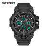 SANDA Women's Trendy LED Dual Display Waterproof Watch with Hourly Chime