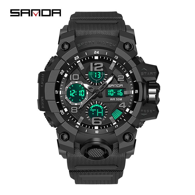 SANDA Women's Trendy LED Dual Display Waterproof Watch with Hourly Chime
