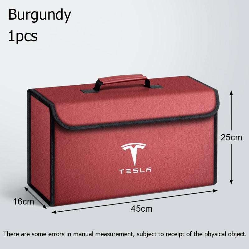 

Car trunk storage box large capacity PU leather finishing bag for Tesla Model 3 Model X Model Y Model S бордовий