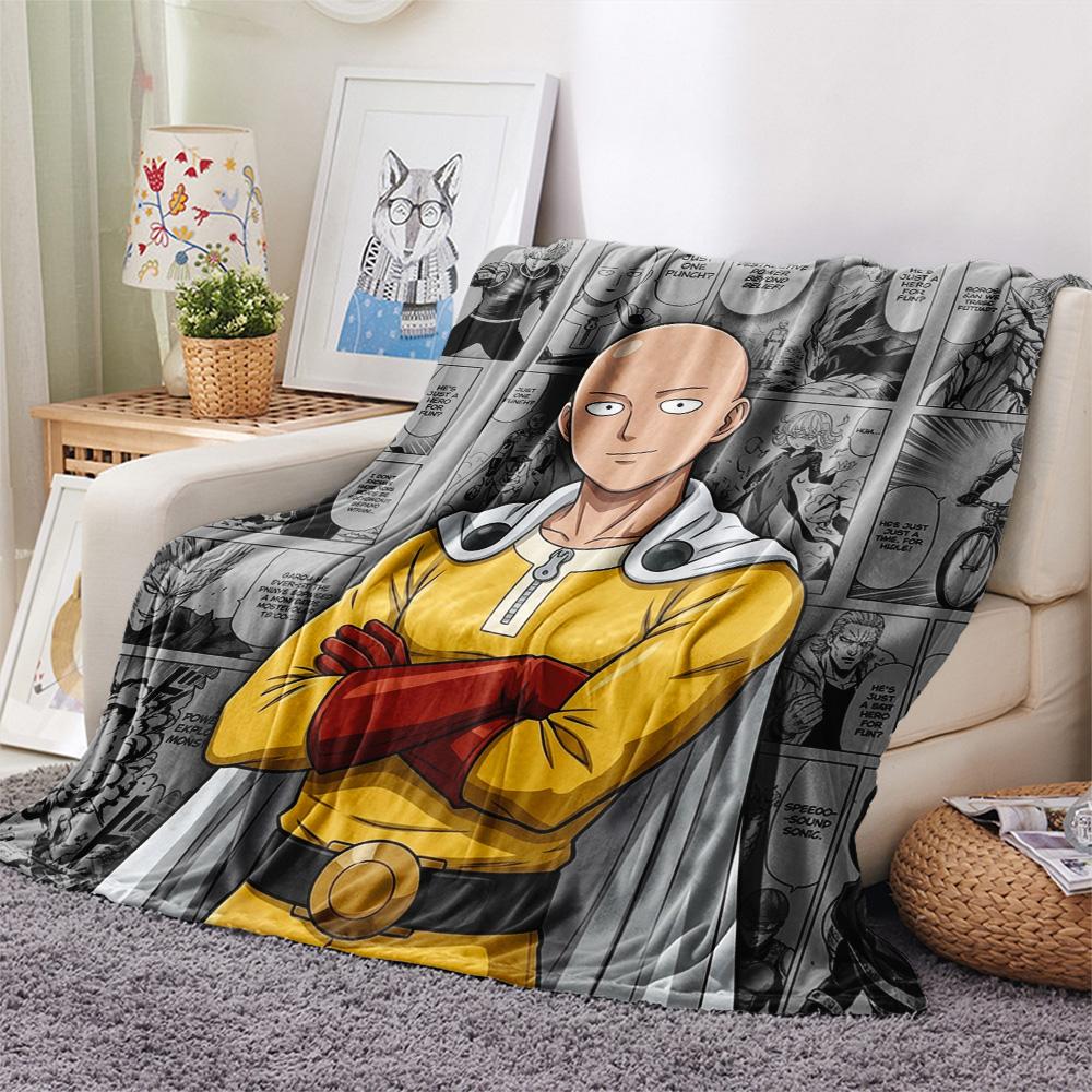 1PC Onepunch Man Patterned Flannel Blanket Suitable For All Seasons For Home Decor Warmth And Comfort Gifts Holiday Present