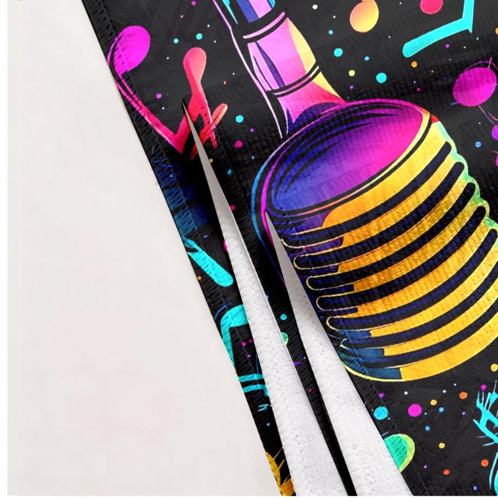 Neon Microphone Music Pattern Polyester Microfiber Beach Towel Is Highly Absorbent, Suitable for Swimming and Beach Outings