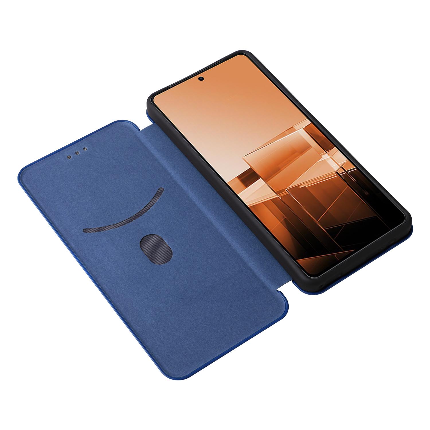 

For Asus Zenfone 11 Ultra 5G Leather Case Carbon Fiber Texture Stand Magnetic Phone Cover Blue