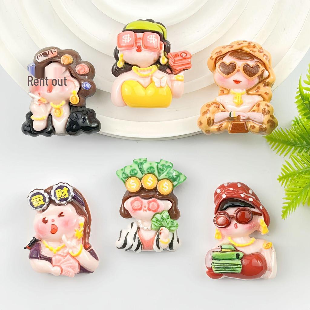 DIY Resin Accessories: Cartoon Rich Woman Theme for Hair Clips, Ties, Phone Cases, Packaging & Decoration