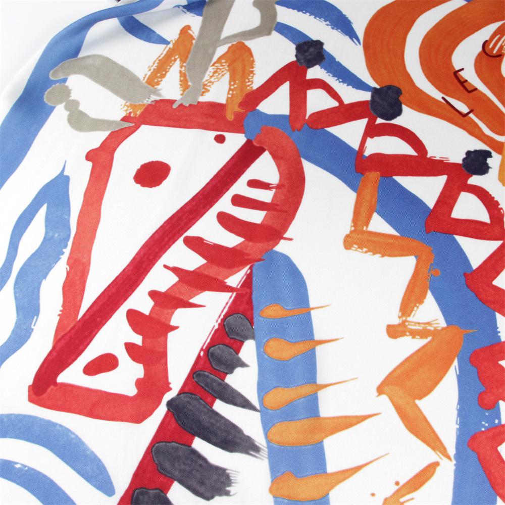 Silk Scarf Women Graffi Horse Print Square Scarves Head Echarpes Silk Foulards Femme Wraps Beach Shawls Bandana Lady Hijabs 90CM